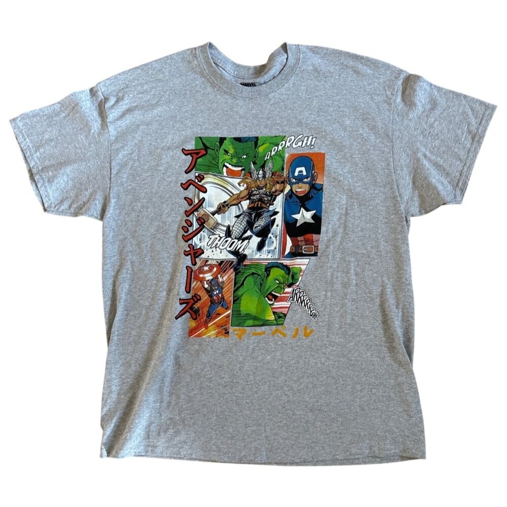 Marvel Avengers Shirt Japanese Graphic Short Sleeve XL Gray Hulk Captain America